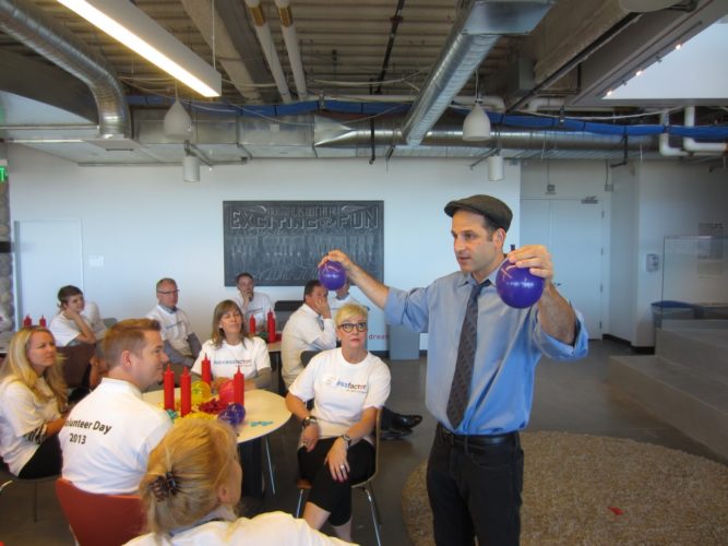 Addi demonstrates the balloon flower